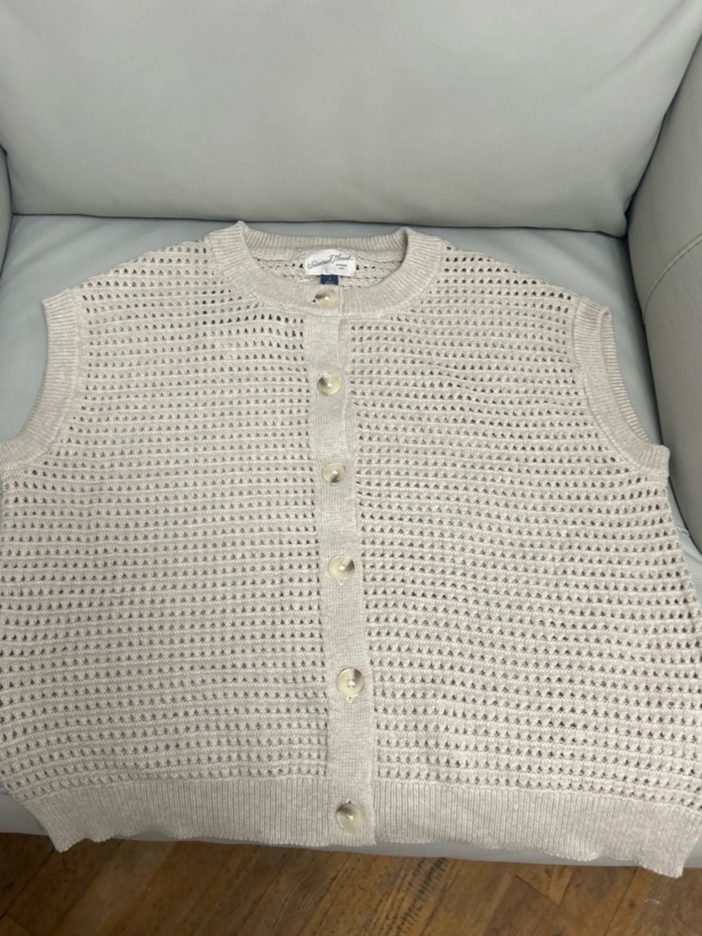 Universal Thread Cream Open-Knit Button Front Sleeveless Cardigan